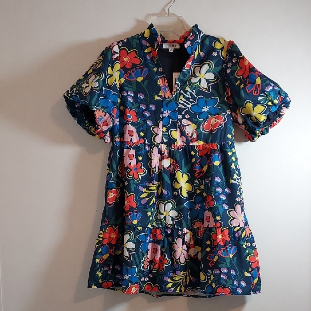 THML Navy Floral Mini Dress with Multicolor Blooms